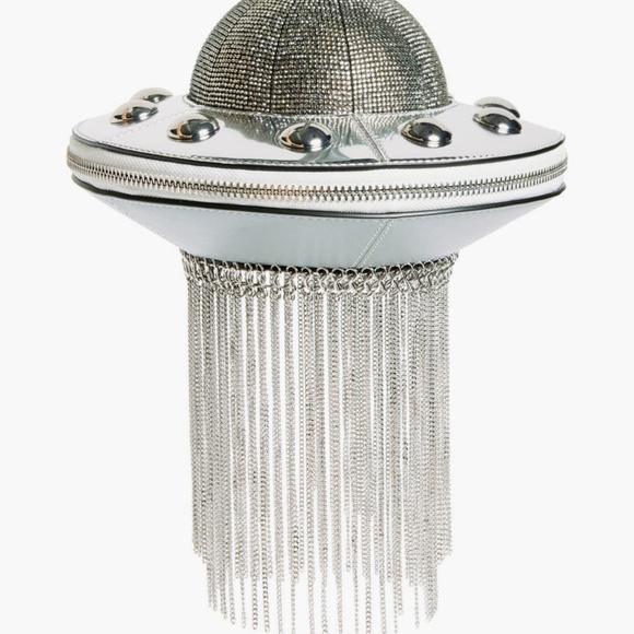 kate spade new york::Spaced Out Silver Embellished Leather UFO Handbag::NEW:: - Picture 2 of 6